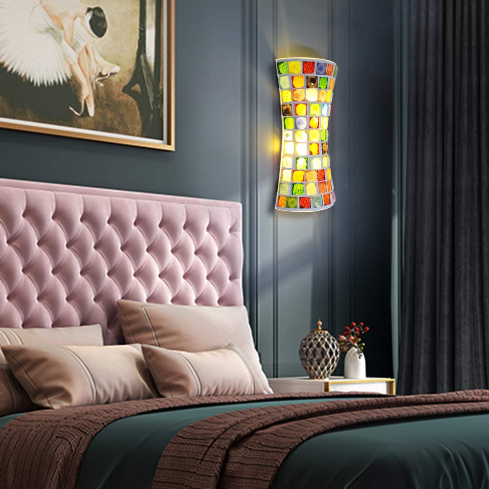JCPYIUL Blauwe Boheemse Wandlamp Vintage Natuurlijke Houten Kralen Wandlampen Rustieke Boho Lamp Landelijke Stijl Boerderijverlichting voor Slaapkamer Hal Entree Passage Woonkamer