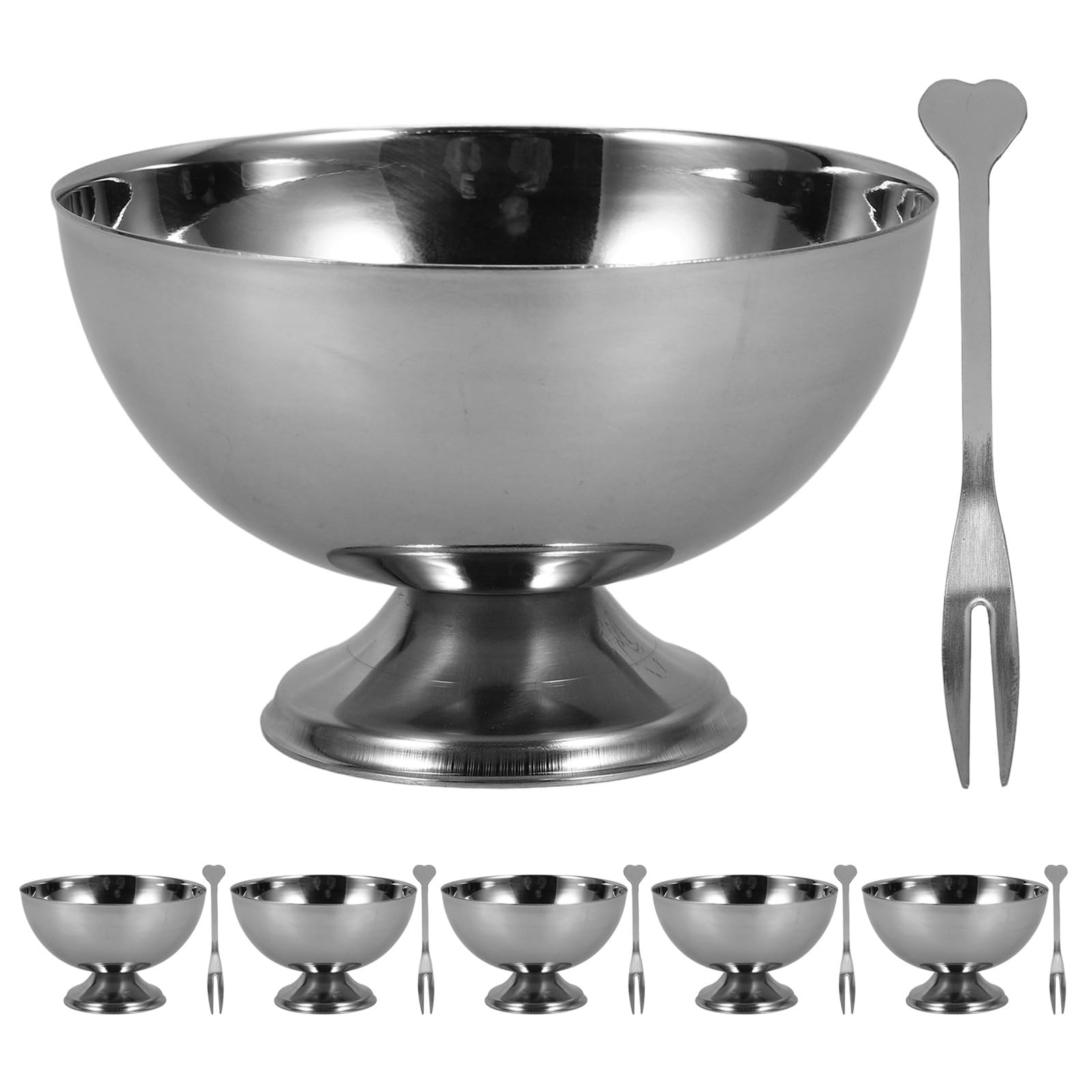 DOITOOL Lot de 6 coupes à glace en acier inoxydable : coupes à dessert sur pied de 200 ml pour glacées, bonbons et salades – bols à salade ronds pour fêtes, buffets, restaurants et Noël
