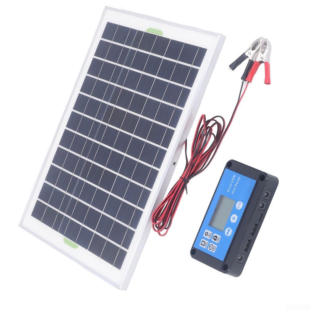 Kit pannello solare policristallino da 20 W con regolatore di carica da 10 A per la ricarica della batteria da 12 V in ambienti esterni e luoghi di lavoro (include controller)