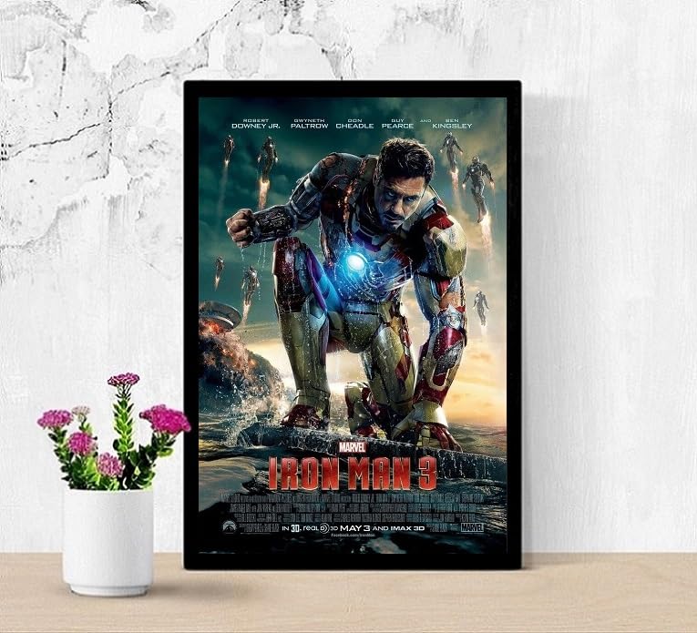 Amazon.co.jp: 【フレーム付-黒-】 映画ポスター アイアンマン 3