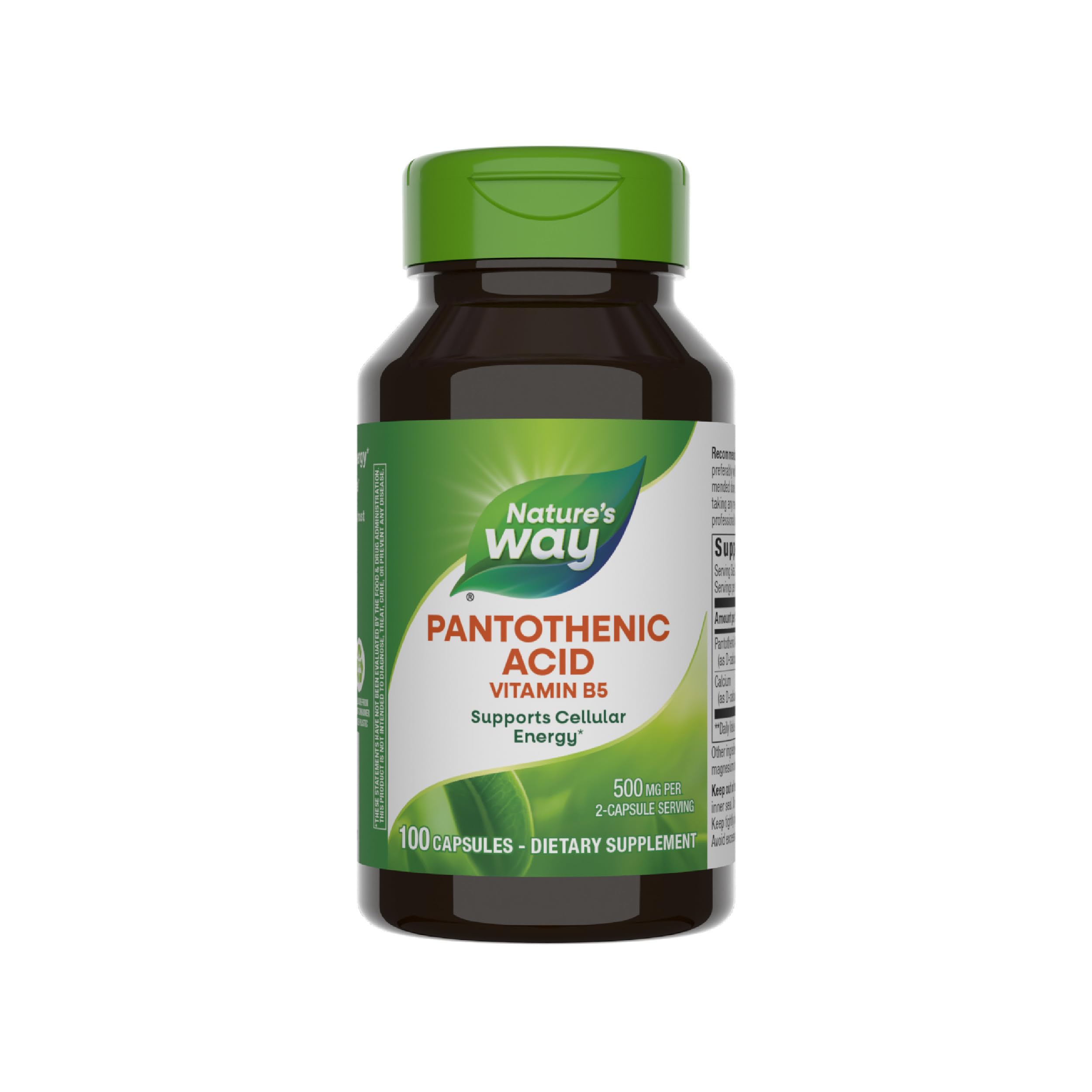 Nature's Way Pantothenic Acid, Supports Cellular Energy*, 500mg Per Serving, 100 Capsules