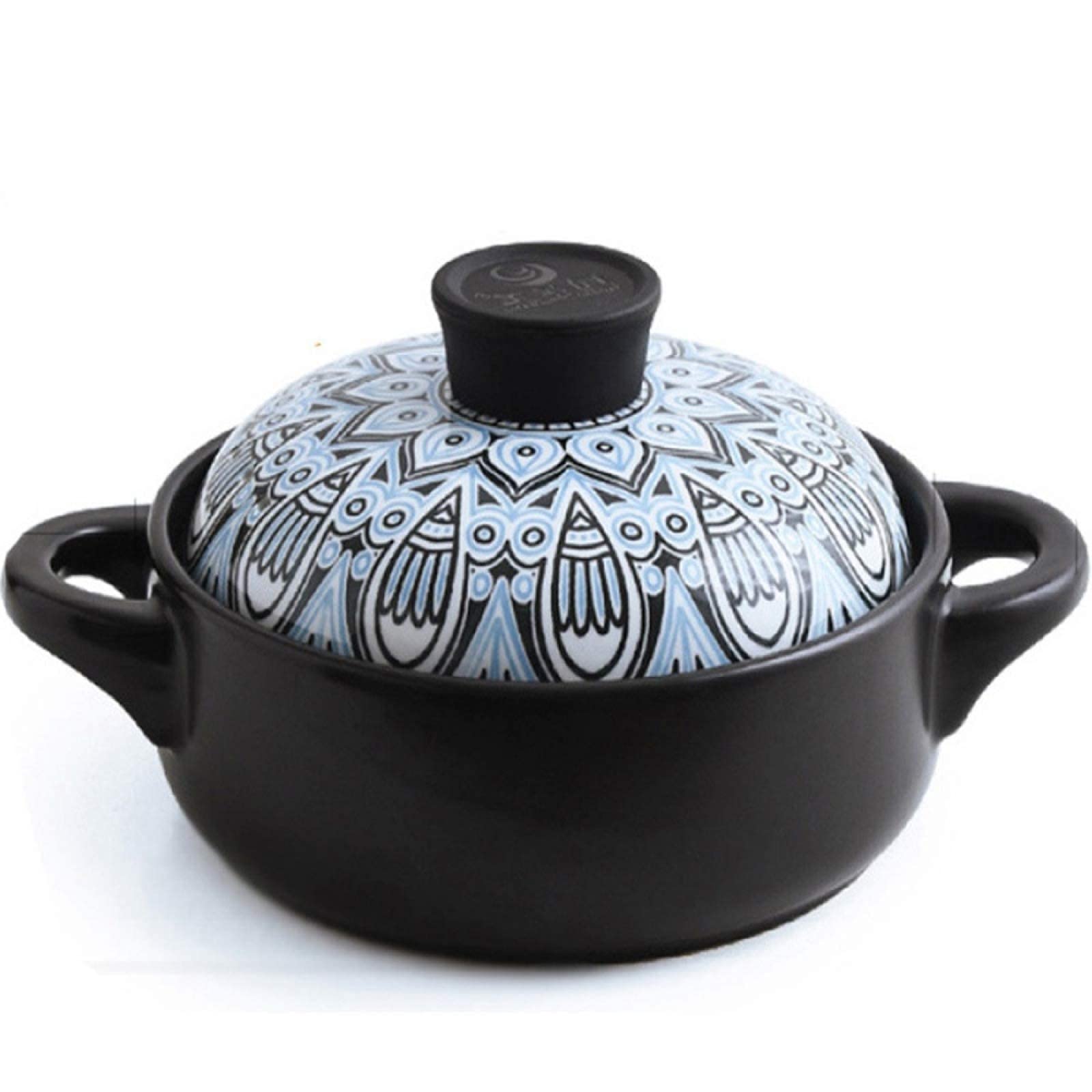 BKHsgDXJ Clay pots for cooking, Ceramic Cotta PanStone BowlSoup/Clay/Earthen Pot with Double HandleCeramic Cookware(1.5L)