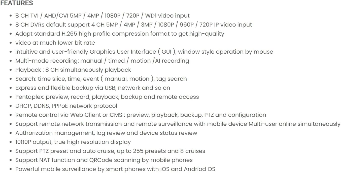 Eyemax SuperLive Plus TD Series 8CH CCTV DVR System Suport Cameras Upto 5MP,for HD-TVI, HD-CVI, HD-AHD, 960H Analog Cameras -2TB HDD-