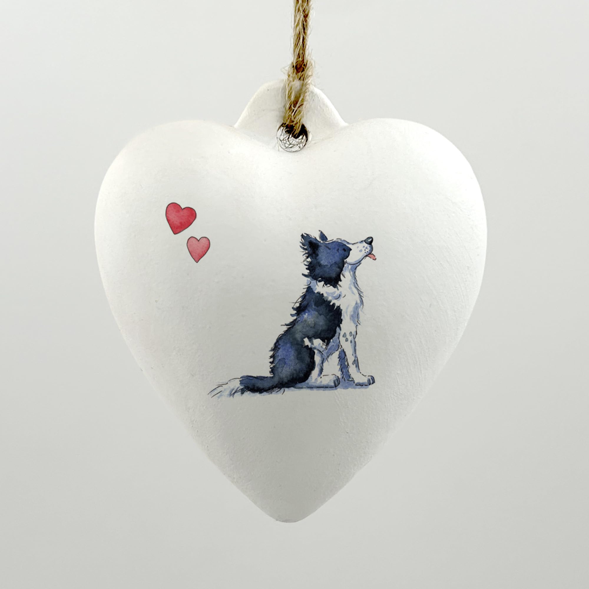 Border Collie Heart Ornament Ceramic Hanging Dog Lover Gift