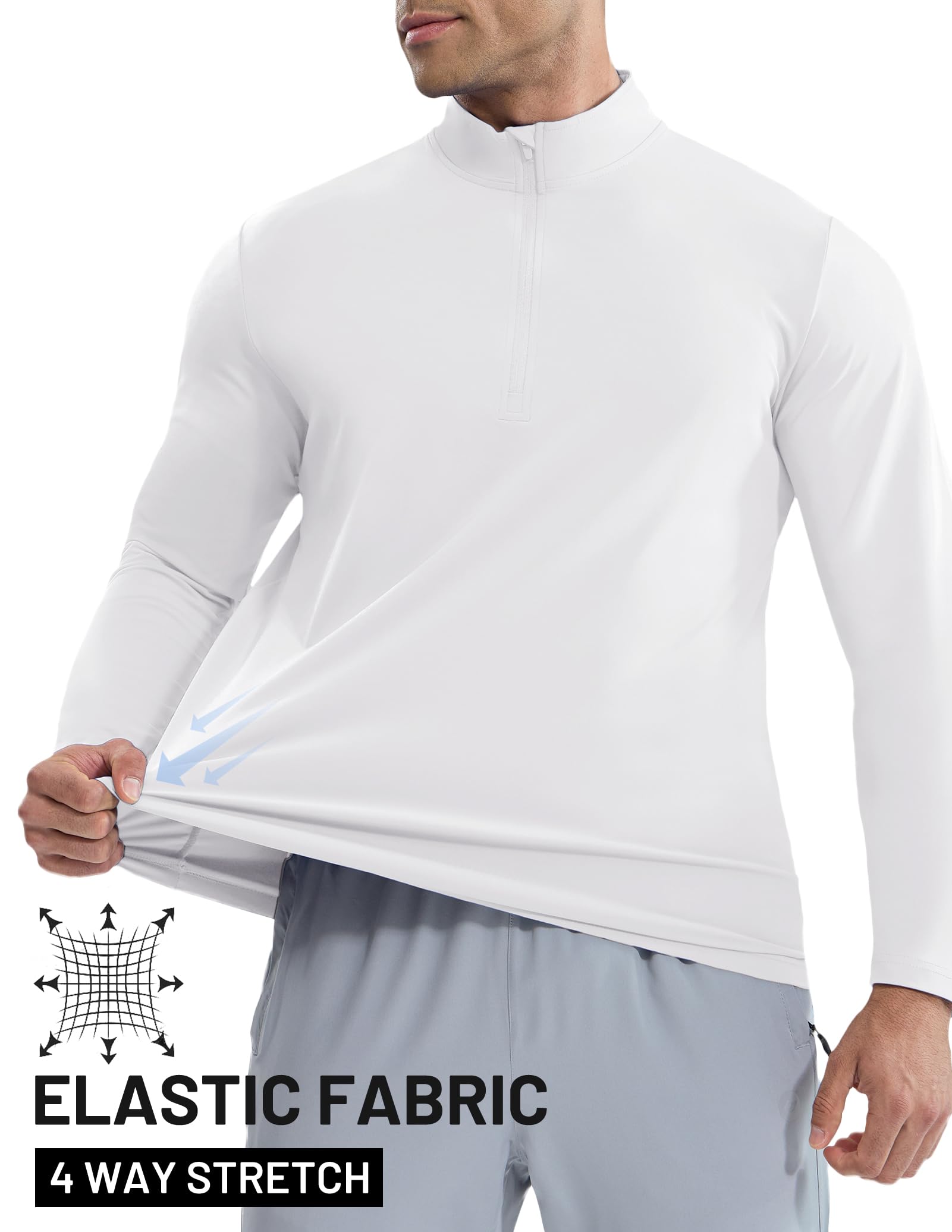 MIER Camiseta ligera de manga larga con cremallera de 1/4 para hombre, ajuste seco, para atletismo, correr, golf, senderismo, UPF 50+