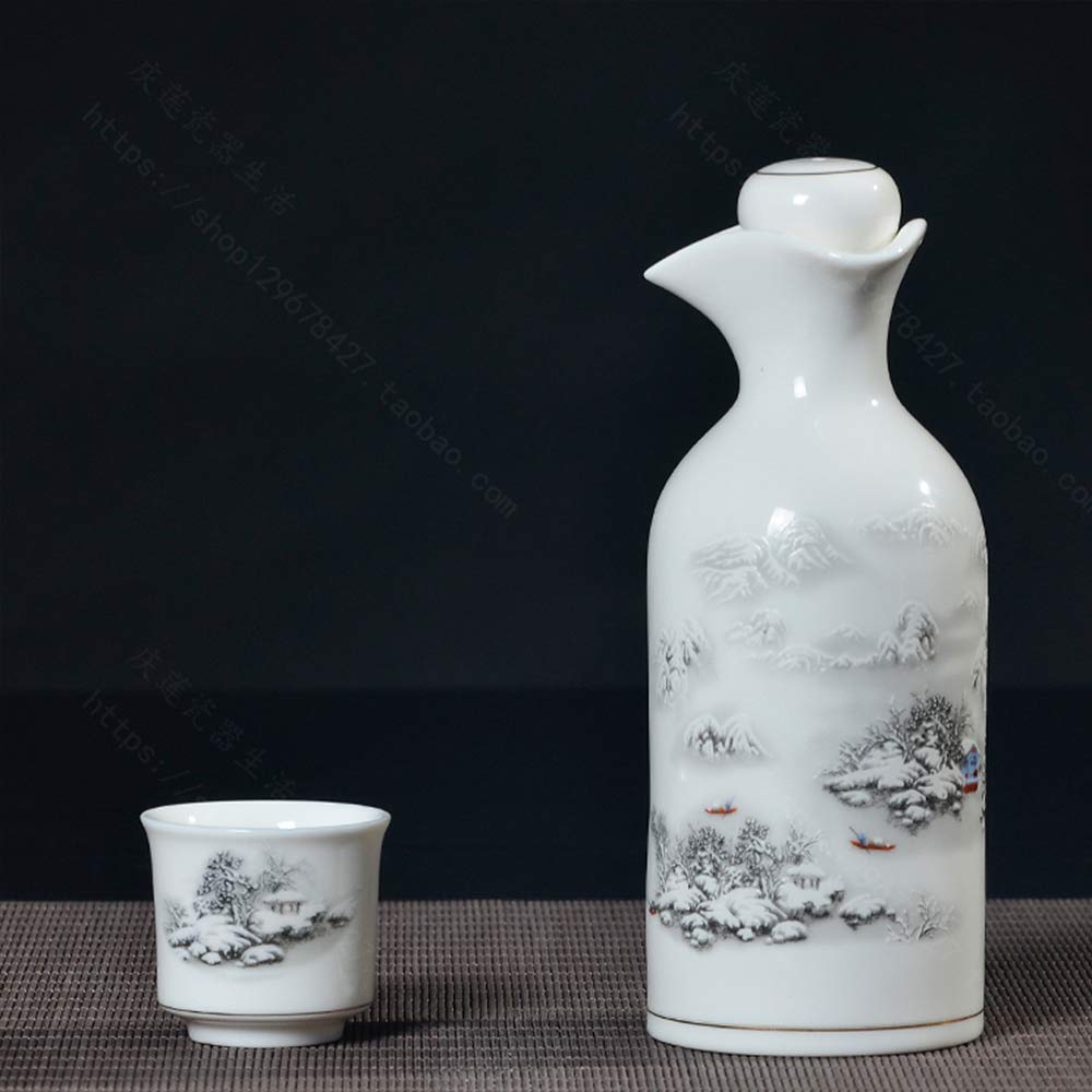 MRKU Set da sakè da 9 Pezzi, Set di Bicchieri da Vino in Ceramica Giapponese con scaldavivande e Vassoio, Tazze Tradizionali in Porcellana, Il miglior Regalo per la Famiglia e Gli Amici - Stoviglie