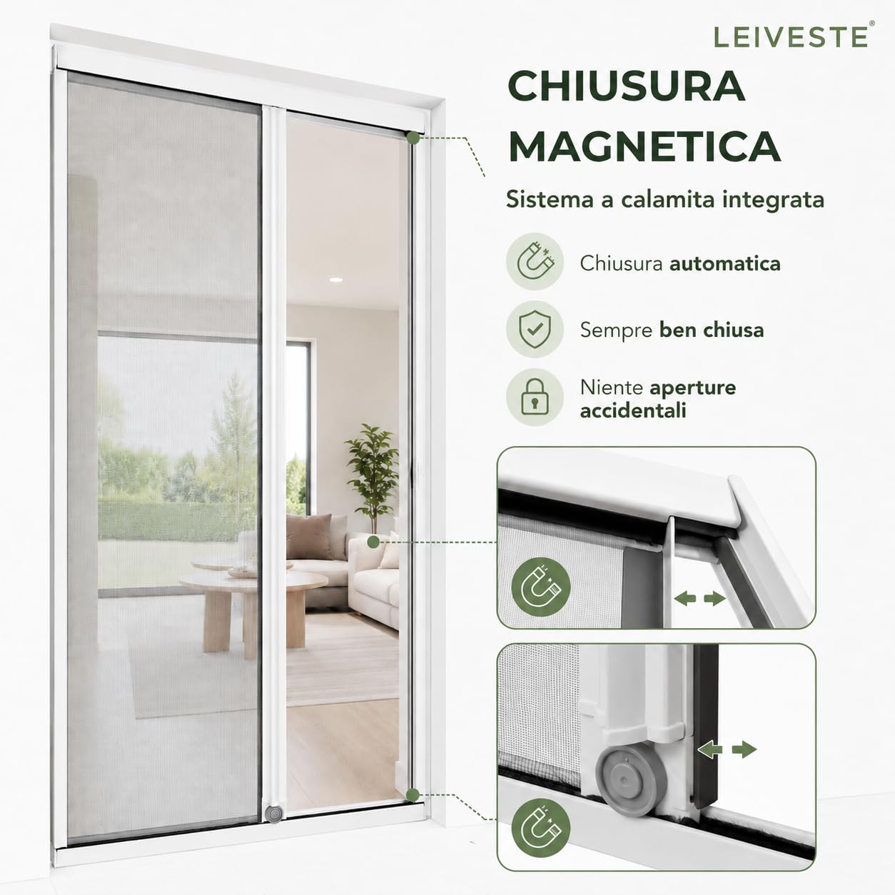 LEIVESTE Zanzariera a Rullo Riducibile per Porta Finestra in Alluminio, Su Misura Regolabile, Anti Insetti, Scorrimento Fluido, Facile Installazione per Balcone e Casa (Bianco, 140 x 250 cm)
