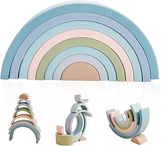 Silicone Rainbow Stacking Toy Color Sorting Toys 8 Pcs Stacking Game Rainbow Stacker Shape Matching Learning Montessori Toy Early Development Gift