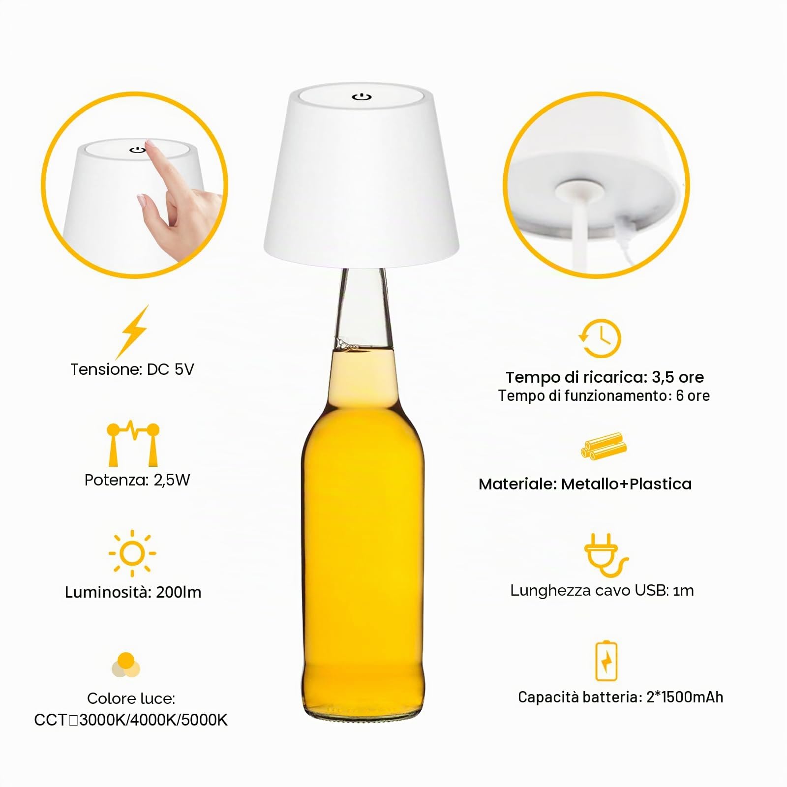 ANTELA Lampada da Tavolo LED Senza Fili Ricaricabile per Interni/Esterni