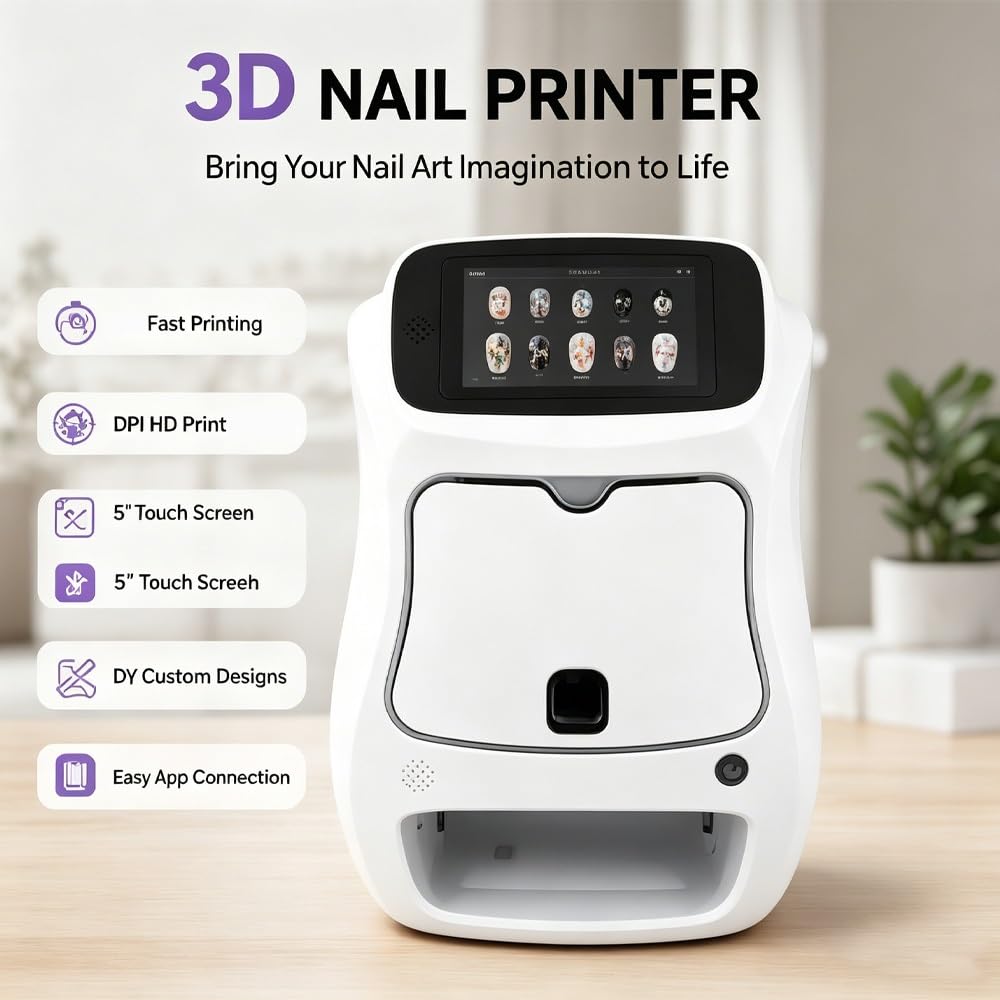 Imprimante d'art D'ongle, Imprimante Numérique D'ongle avec Écran Tactile de 5 Pouces, Précision de 4800 Dpi, Prise en Charge WiFi/Bricolage, Capteur de Reconnaissance Intelligent, Machine