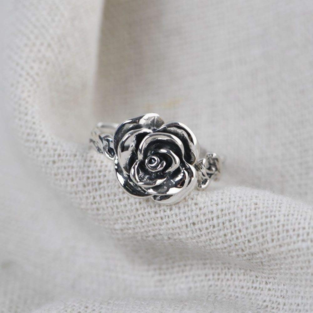 HGJH Ring Silber 925 Damen, Sterling Silber Ringe Frauen 925 Rose Blume Verstellbare Ringe Retro Alte Punk Verstellbare Sterling Kleid Ringe Verlobungsring Geschenke Für Männer Frau Ewigkeitsringe