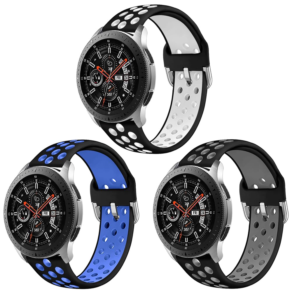 NAHAI 3 Packs Sport Bands Compatible with Samsung Galaxy Watch 46mm/Gear S3 Frontier for Men Women, 22mm Watch Band Silicone Quick Release Rubber Replacement Strap for Galaxy Watch 3 LTE 45mm