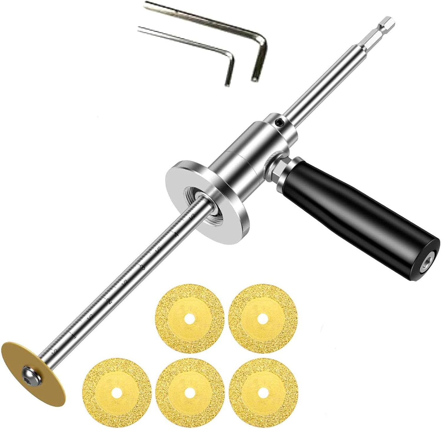 Adjustable Cutting Depth Inside Pipe Cutter with 1/4in Hex Shank 6 Saw Blades for PVC Pipes PVC Cutting Tool for Plumbing