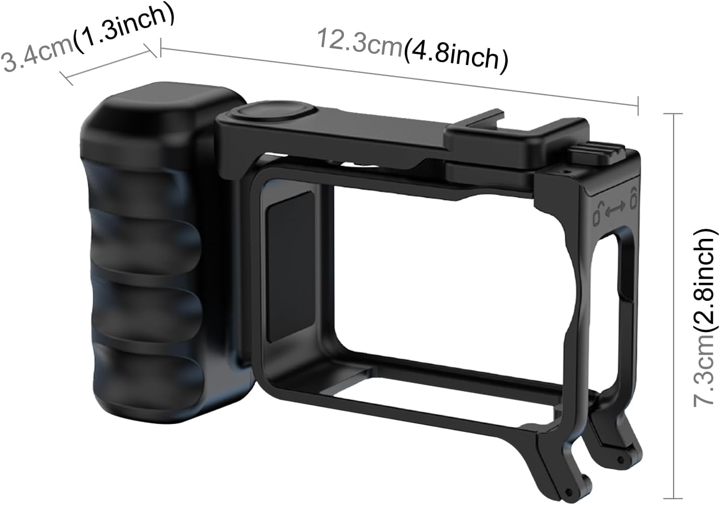 Street Photography Handle for DJI Osmo Action 6, Hand Grip with Protective Cage Lens Cap Lightweight Ergonomic Palm-Contour Design Dual Cold Shoe Wrist Strap for Outdoor/Vlog Shooting