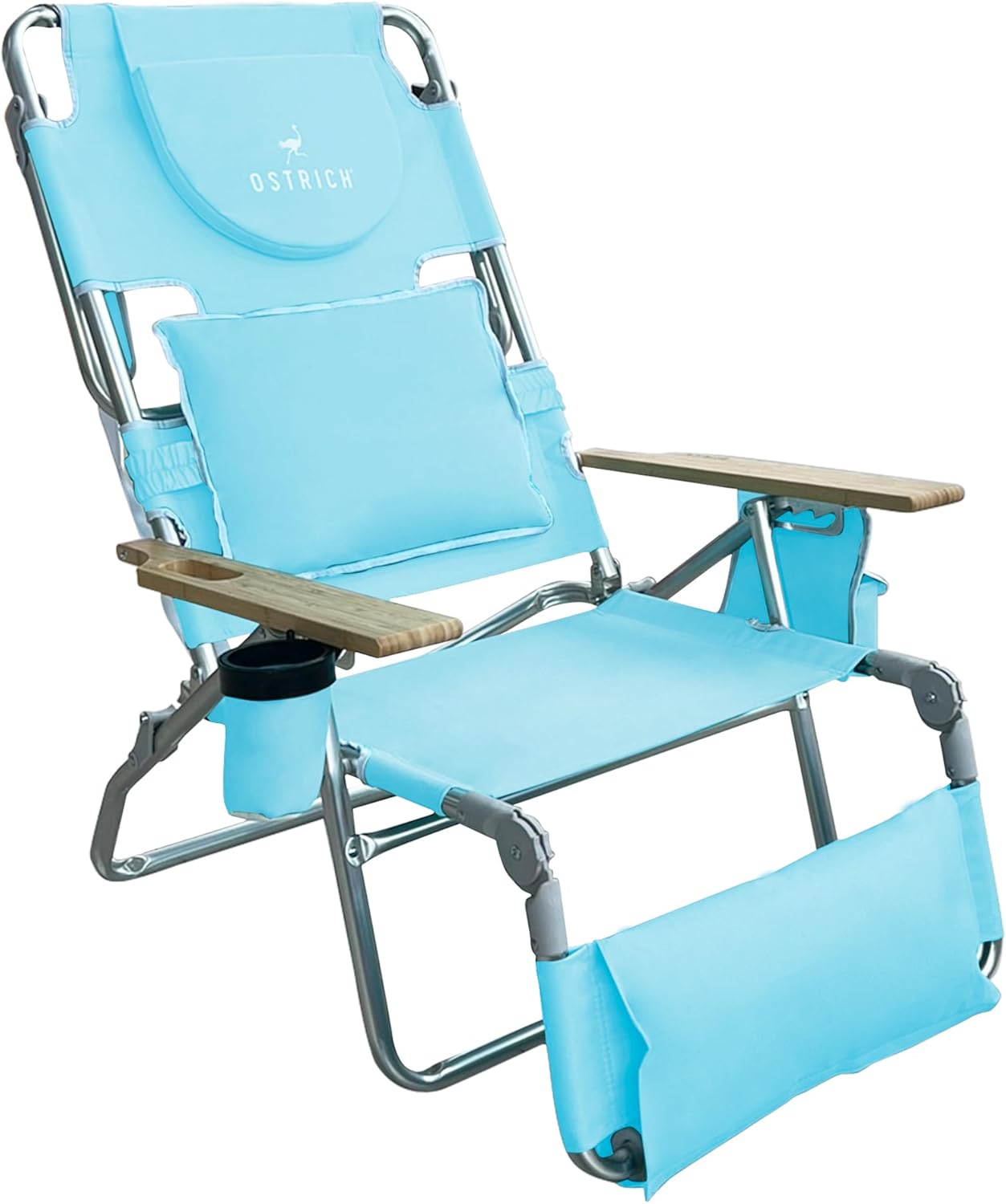 Ostrich The Deluxe 3N1 Lightweight Lawn Beach Reclining Lounge Chair w/Footrest, Outdoor Furniture for Patio, Balcony, Backyard, or Porch, Light Blue