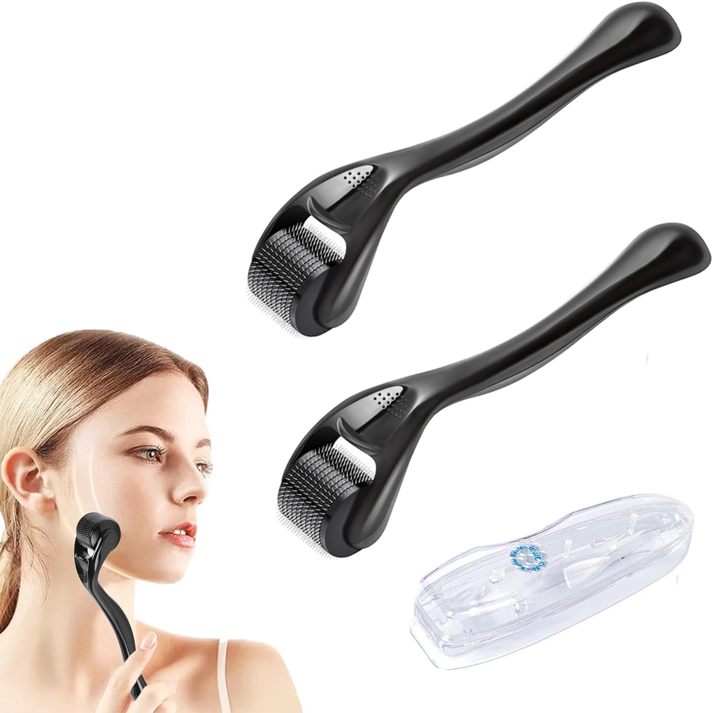 2 stucks Beard Roller 0,5 mm, 540 microneedling roller, baardroller microneedling roller, voor baardgroei, gezichtsverzorging, anti-aging, anti-rimpel