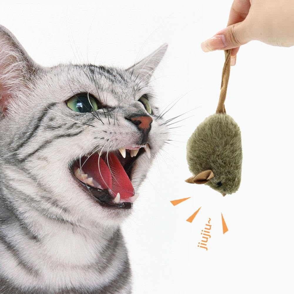 Ratón de juguete interactivo para gatos, ratones electrónicos de movimiento automático con cola peluda, divertido ejercicio en interiores y exteriores para gatitos y gatos
