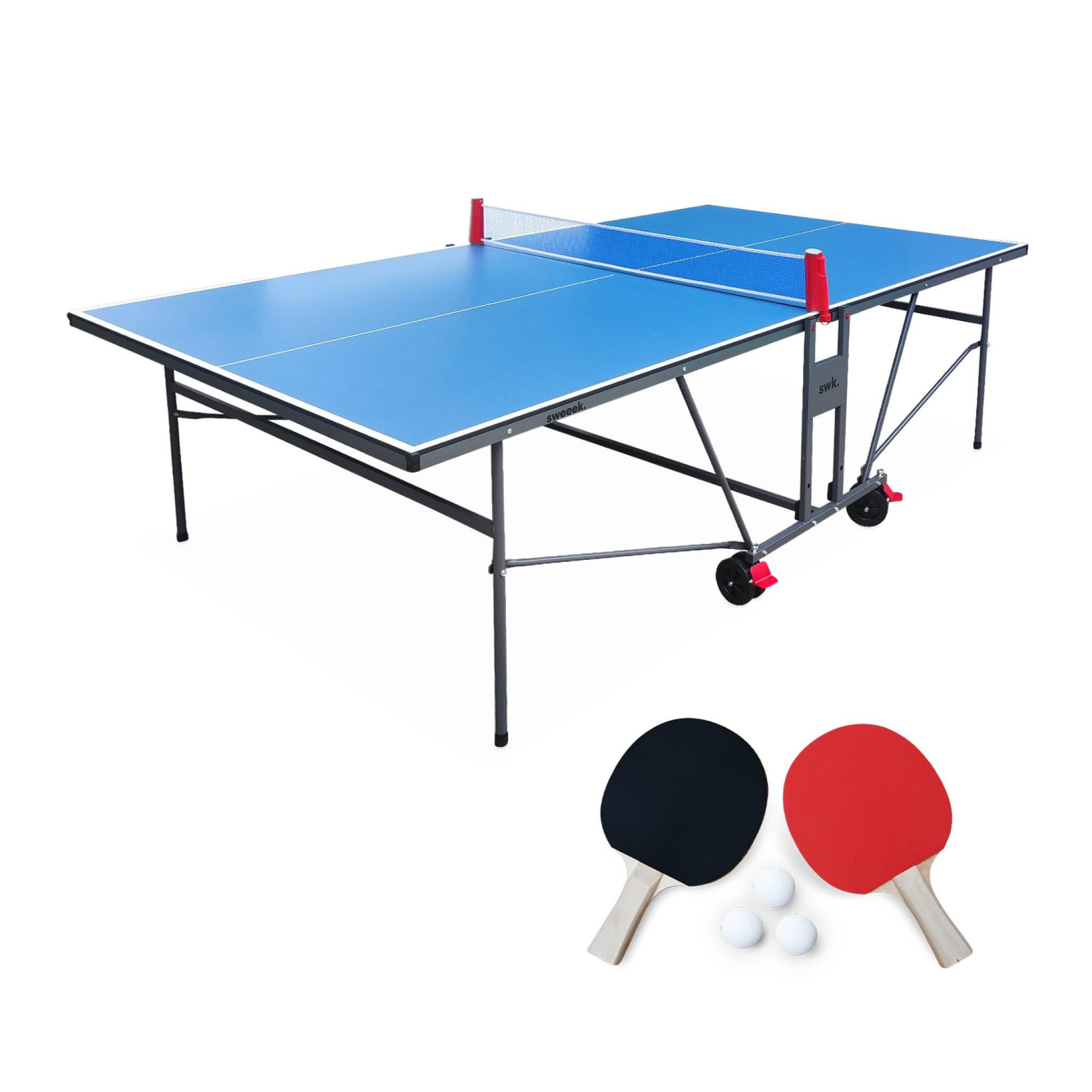 Alice's Garden - Table de ping Pong Indoor Bleue - Table Pliable avec 2 Raquettes et 3 balles. pour Utilisation intérieure. Sport Tennis de Table