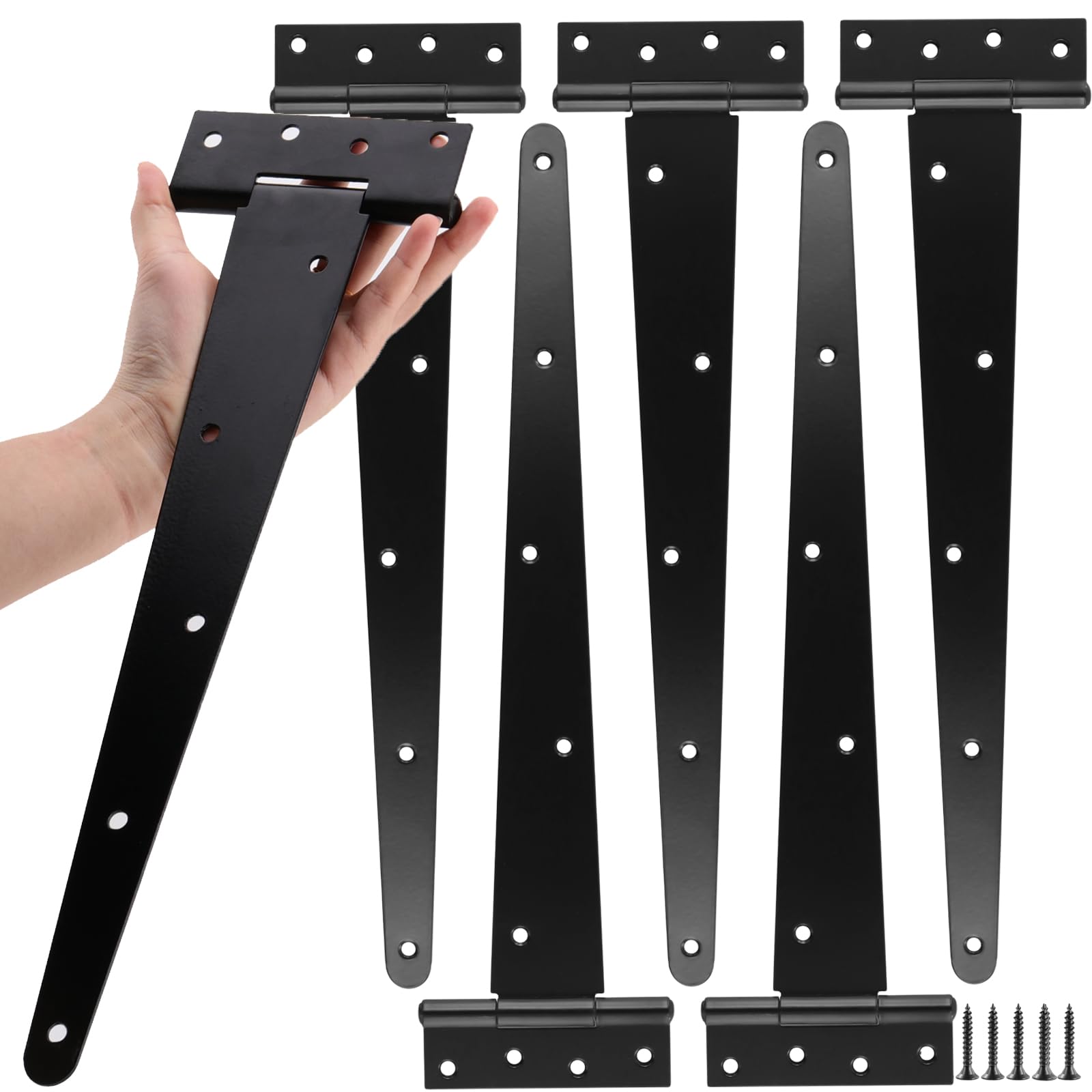 MAKTSAM 6PCS 16 Inch/40cm T Strap Hinges, 2.5mm Extra Thickened Heavy Duty Metal T Hinge with Screws