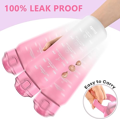 Miniatura 19 de Botella de agua aislada de 32 onzas con 2 tapas (tapa de popote y tapa de boquilla), botella de agua de doble pared de 1 litro con marcador de Rojo