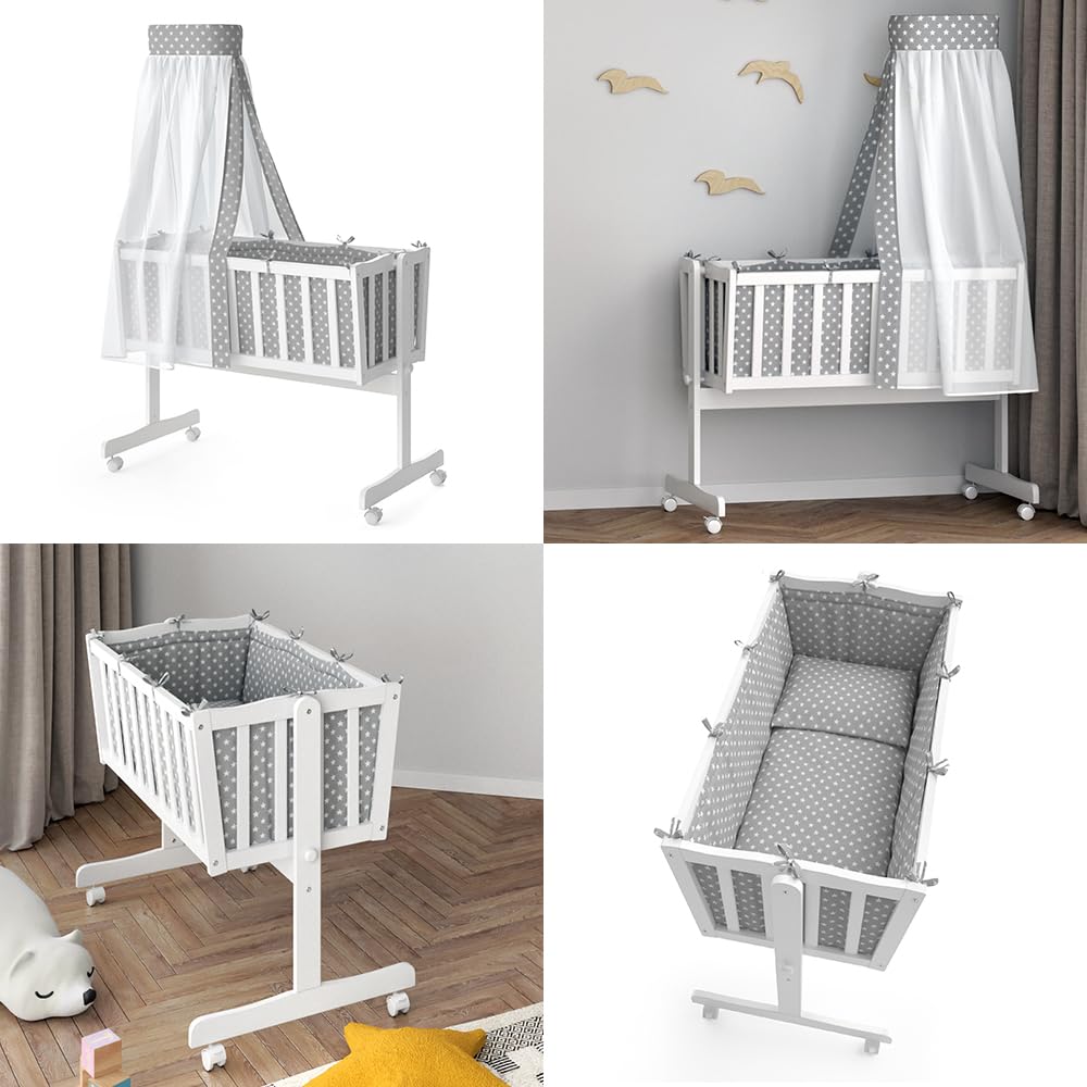 VitaliSpa Berceau pour bébé Noah, Blanc, 40x90 avec des Roues, réglable en Hauteur avec côté Amovible