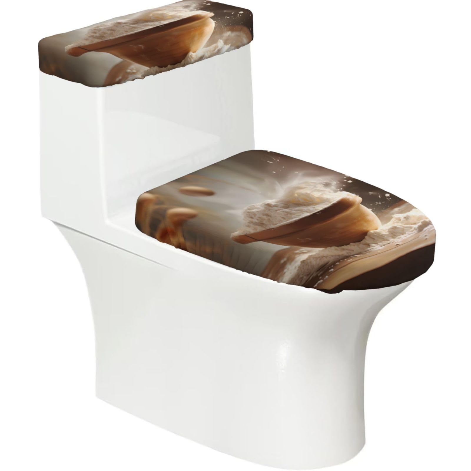 Flour 2-Piece Toilet Seat Cover Set with Tank Lid - Elastic for U-Shape & Elongated - Bathroom Decor