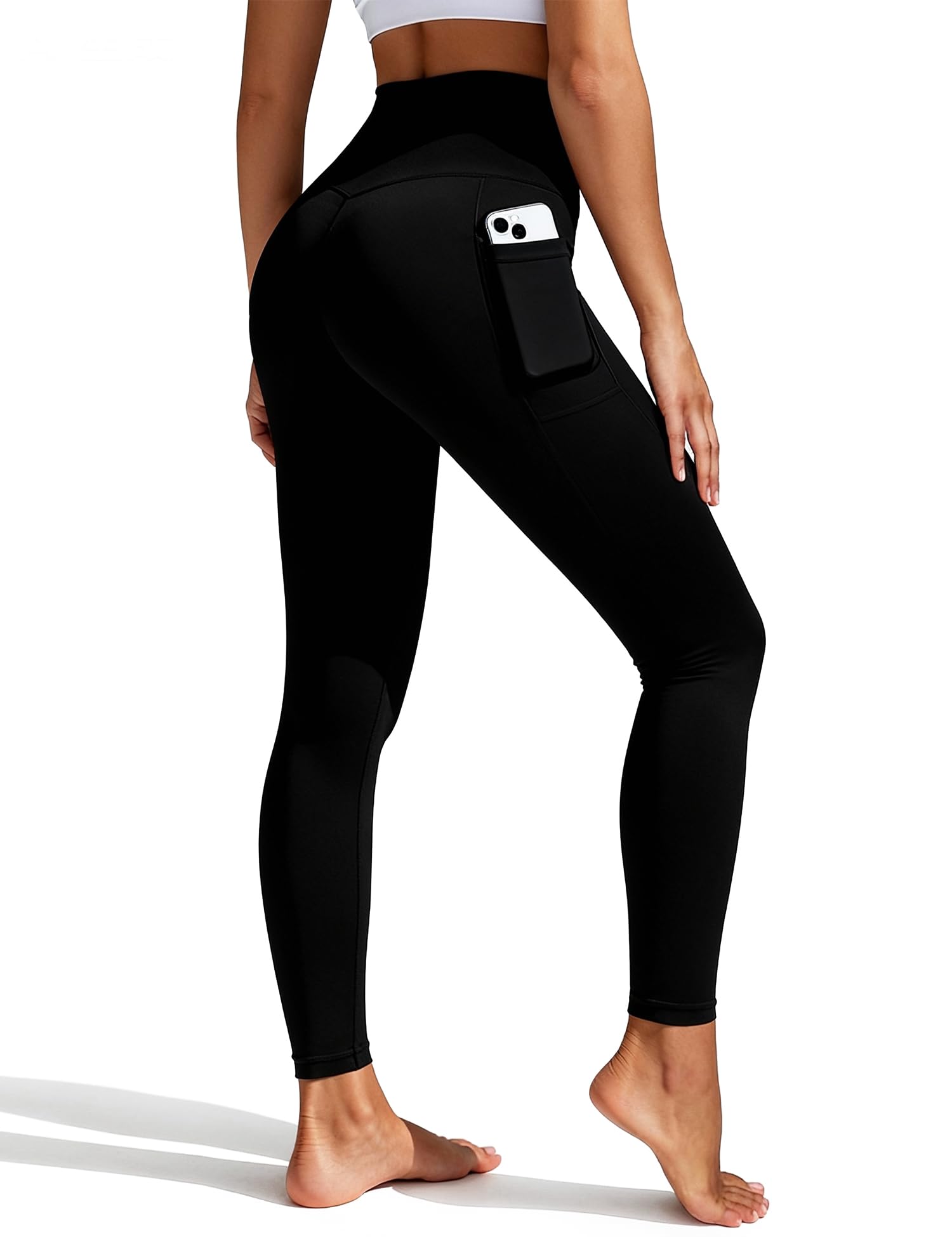 Bluemaple Leggings de cintura alta para mujer, pantalones de control de abdomen que no se transparentan, pantalones de yoga suaves para correr, talla grande, 01-one Negro, S - M