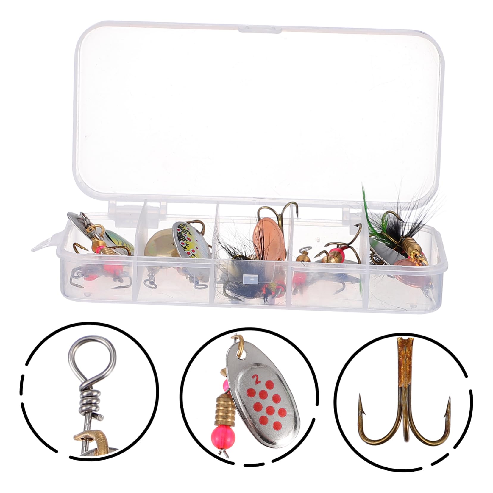 Toddmomy 30piezas Cucharillas De Metal para Pesca De Señuelos Brillantes Caja De Almacenamiento Cebos para Trucha y Lucioperca Accesorios De Pesca Duraderos y Ligeros