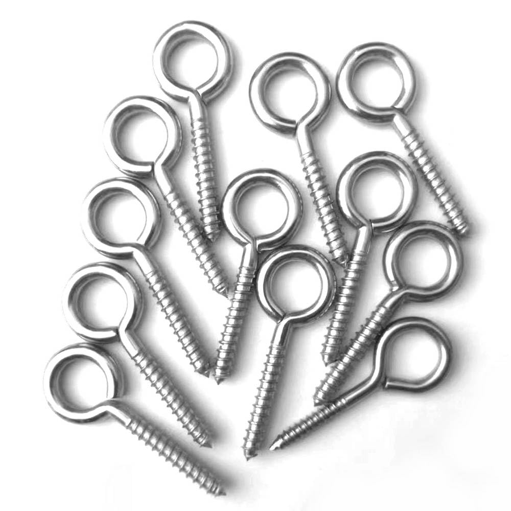 JY-MARINE316 Stainless Steel Screw Eye Hooks,2-5/8" Heavy Duty Screw Eye Bolt,Swing Hooks for Hammock Stand,Swings Chair,Yoga,Indoor & Outdoor,Self Tapping Screws (12 Pieces)