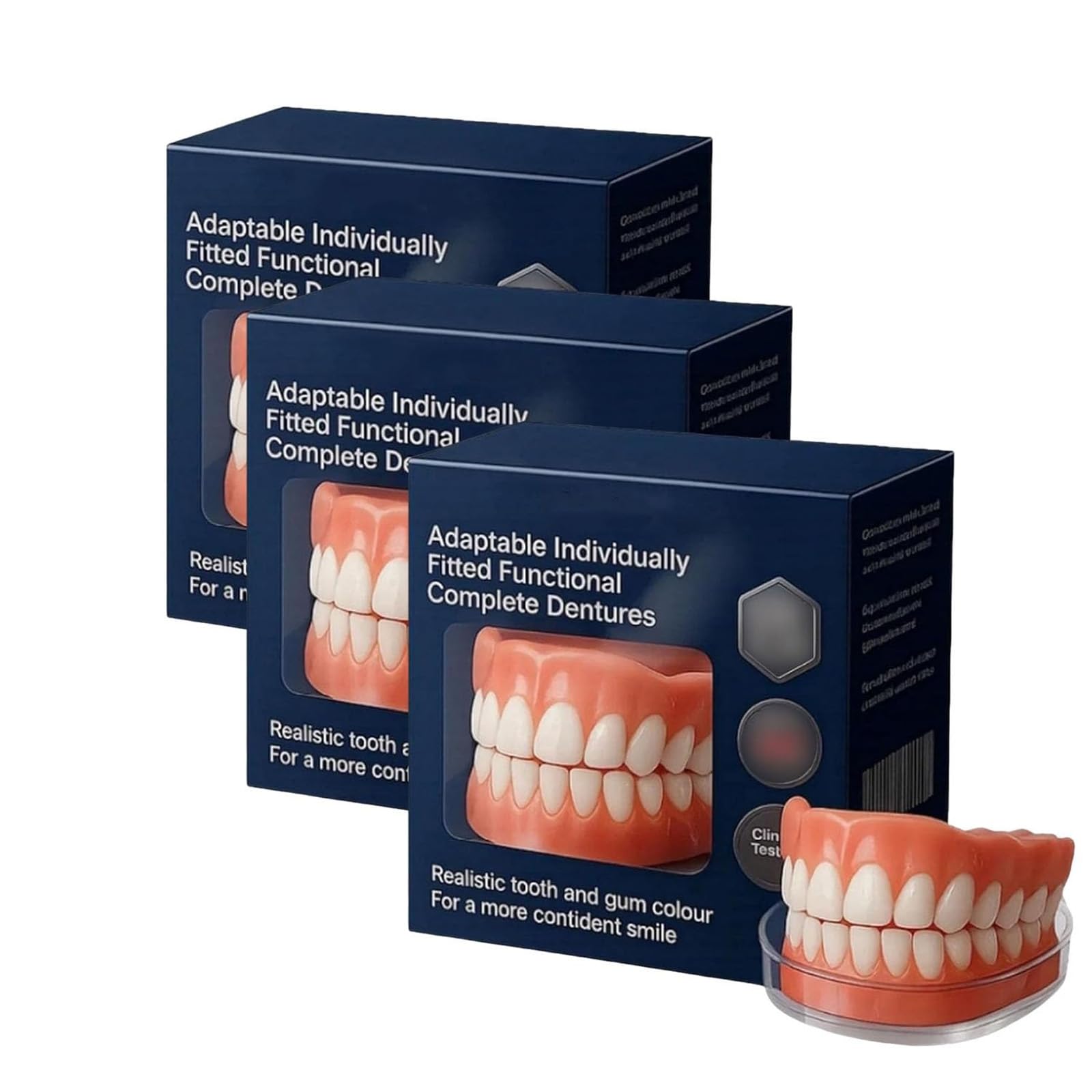 Dentaduras Funcionales, Dentadura Completa Funcional Adaptable, Juego Avanzado De Dentadura Completa De Silicona Personalizada, Para Hombres Y Mujeres (3pcs)