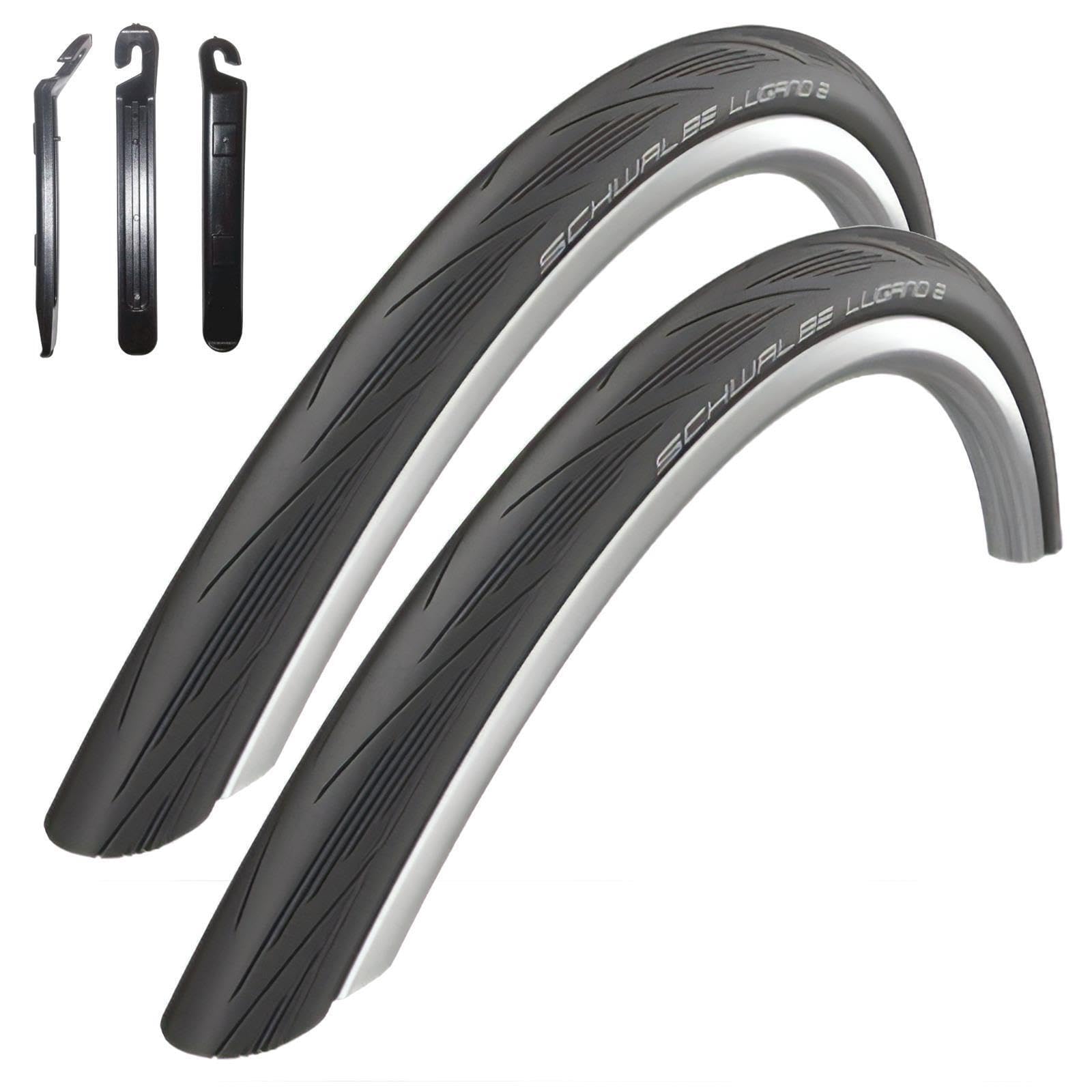 2 x Schwalbe Lugano 2 "28" Rennradreifen Reifen Schwarz 700 x 23C (23-622) inkl. 3 Reifenheber