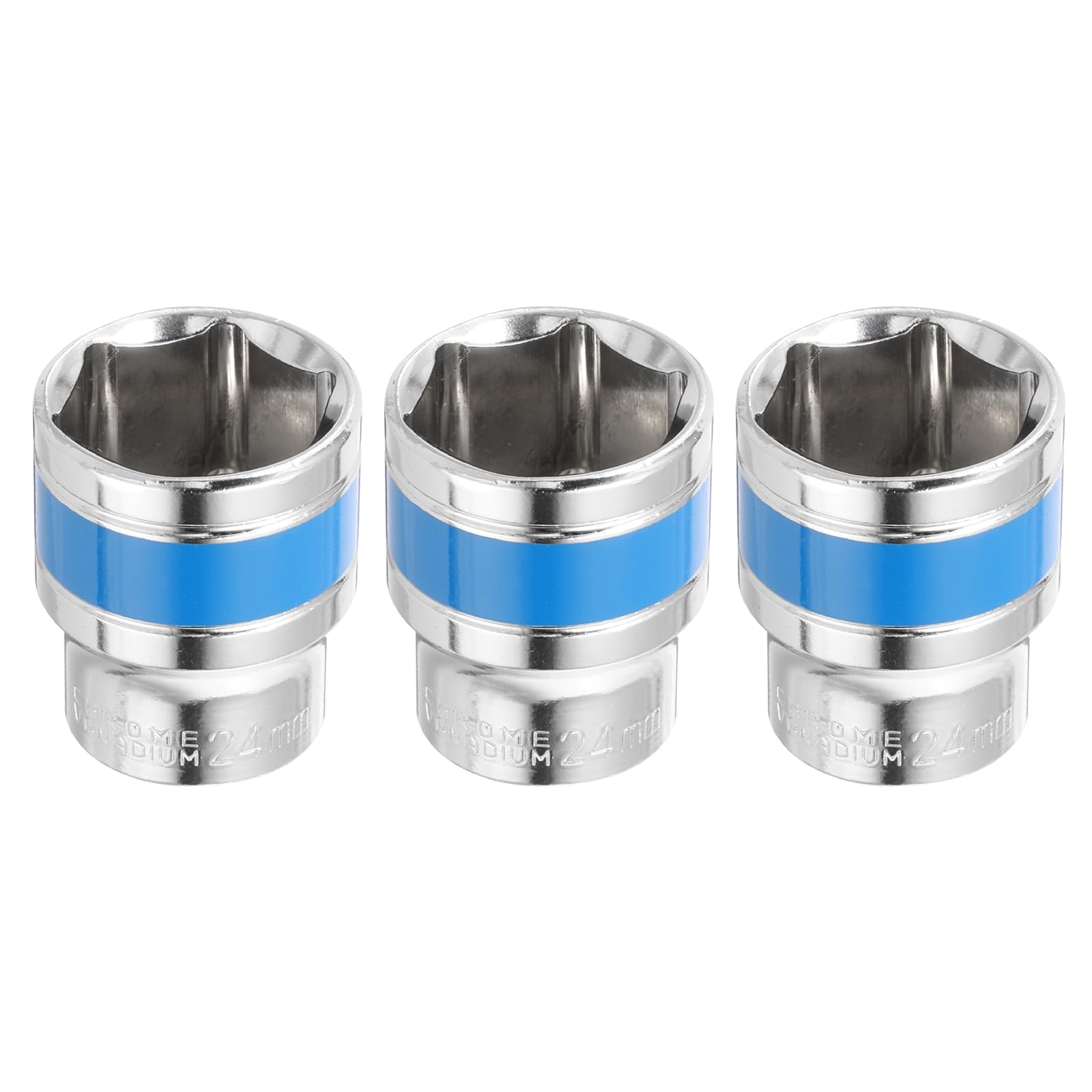 HARFINGTON 3pcs 1/2 Inch Drive 6-Point Socket 24mm CR-V Metric Shallow Socket Electric Wrench Socket for Mechanical Auto Repair, Silver Tone & Blue