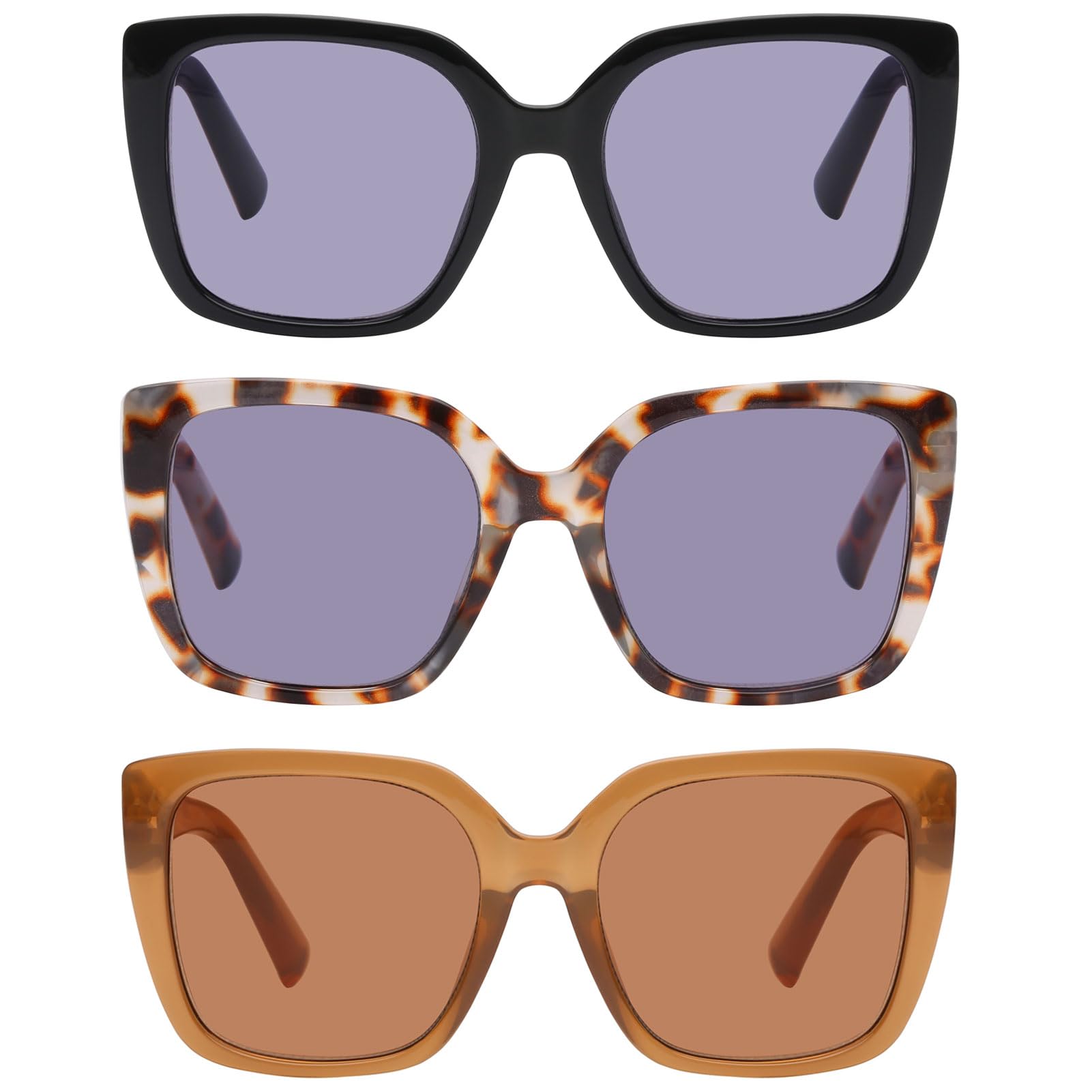 DOOViC 3 Pack Oversized Reading Glasses for Women Blue Light Blocking Square Stylish Computer Readers