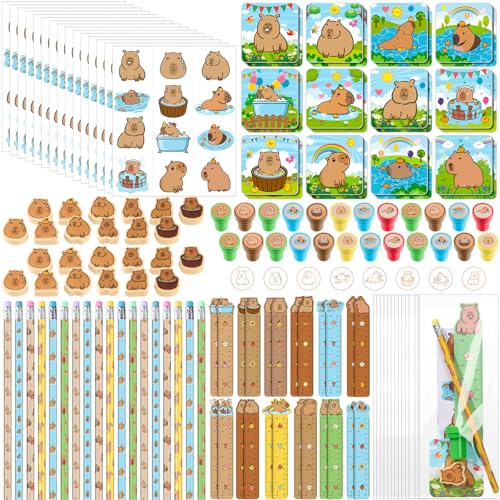 Kit papeterie Capybara Cholemy pour éviter les pannes de fournitures avec tampons et règles