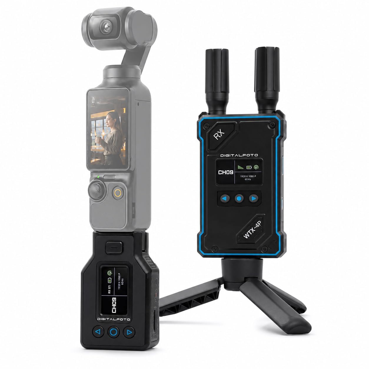 DF DIGITALFOTO WTX-4P Transmisor Receptor HDMI Inalámbrico para dji Osmo Pocket 3, Alcance 500m, Baja Latencia 0,05s, Salida UVC y HDMI 1080P60, Sistema de Video