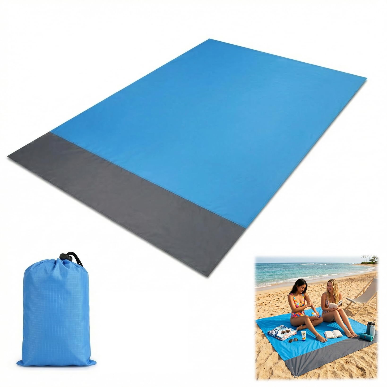 Snugcore Beach Blanket 200 x 210 Lightweight Beach Mat for Camping, Sand Free Foldable Picnic Blanket and Mat with Carry Bag, Large Size Portable Beach Blanket for Camping Outdoor Travel Garden Use — image 1