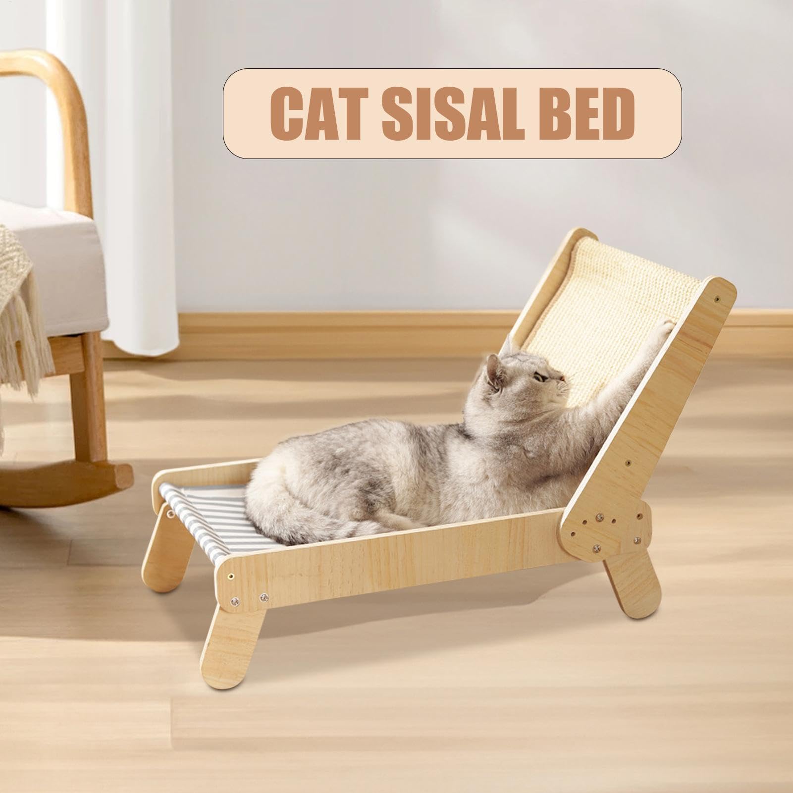 Cat Sisal Chair, Sisal Cat Hammock Camas de rascador elevadas para Gatos | Cama de playa de 4 posiciones para un cachorro de gatito para adultos