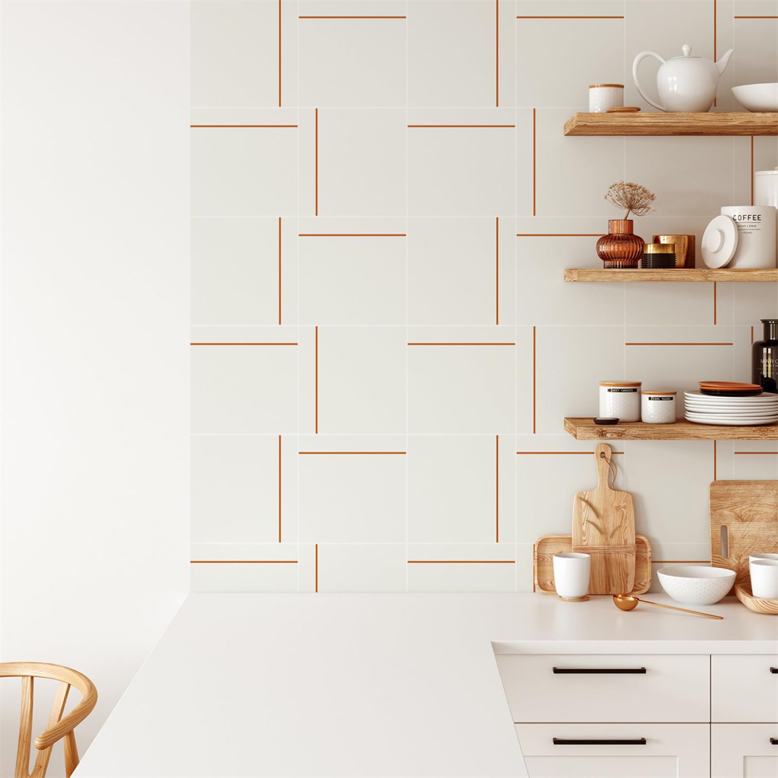 Peel and Stick Wall Tiles Orange Line Tiles Self Adhesive PVC Home Decor Backsplash Kitchen Tile Stickers Waterproof Tile Stickers for Bathroom 15x15cm /20 Pcs