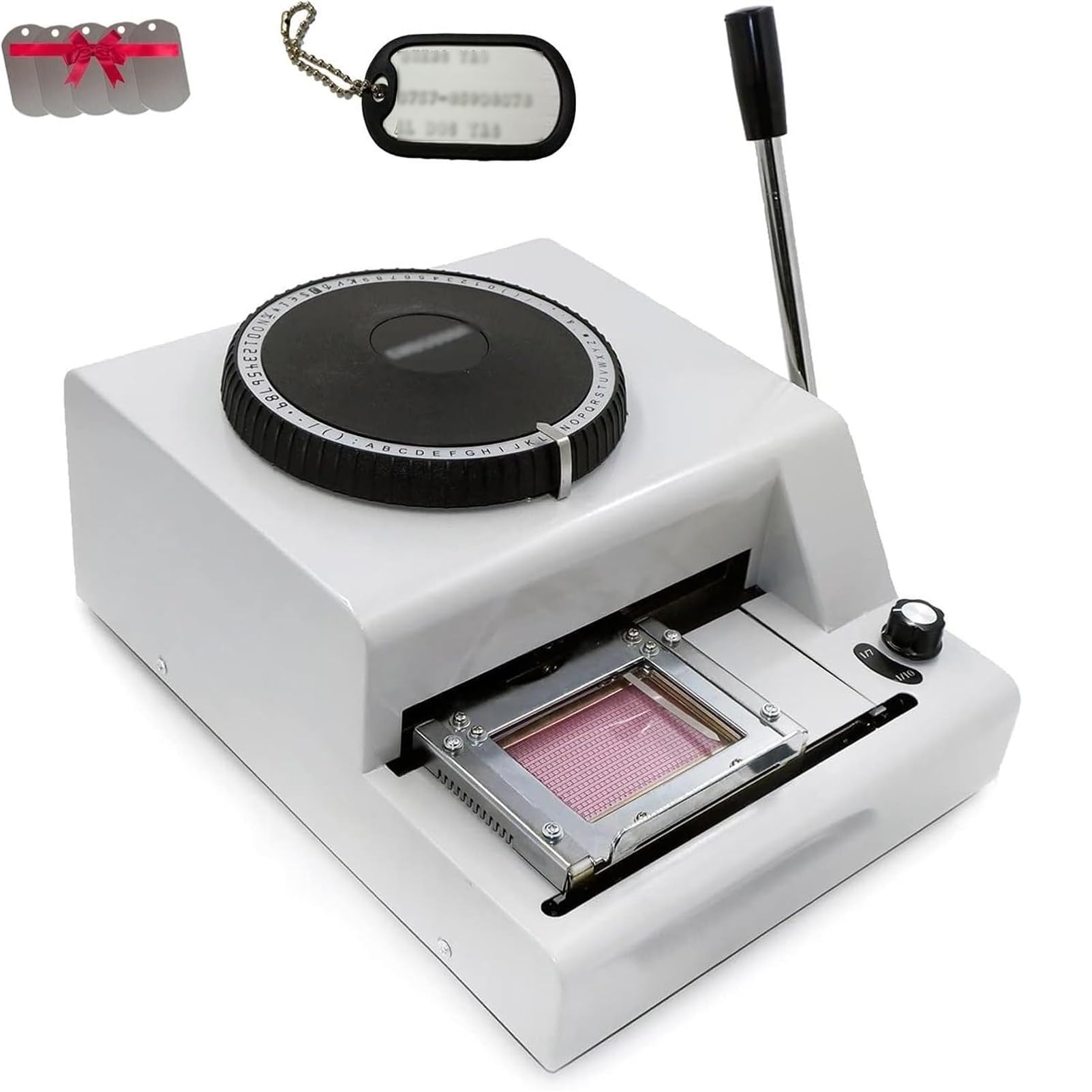 Pnpaea Multicolor Dog Tag Embosser Machine,72 Coded Characters Manual Dog Tag Embosser Machine,With Aluminum Dog Tag,Manual Embossing Machine,Pvc Card Embosser A