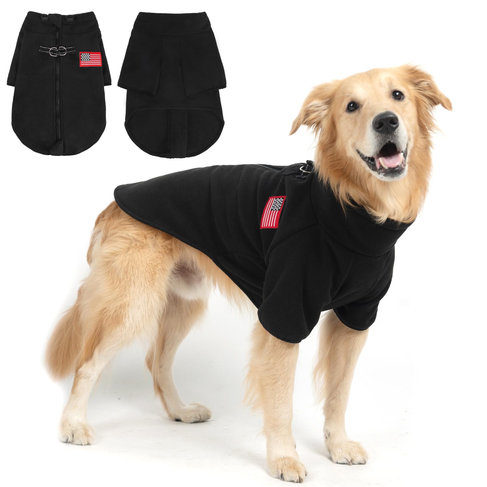 red EXPAWLORER Fleece Dog Sweater with Dual D Ring, Adjustable Warm Jacket, Cold Weather Clothes, Winter Coat for Small, Medium, Large Dogs and Puppies, Boys and Girls