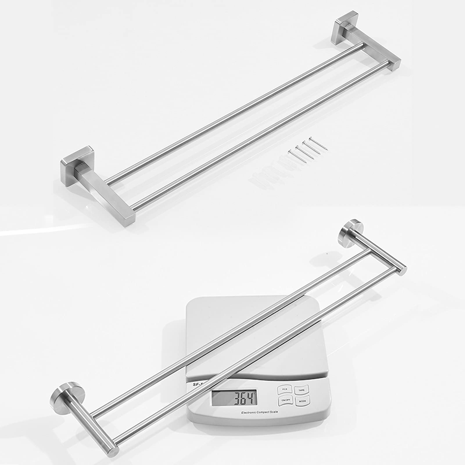 Doppio Portasciugamani da Bagno, Lungo, 40Cm-100Cm, Finitura Argento Spazzolato, Portasalviette Sustowel, Appendiabiti A Parete con Base Rotonda, Appendiabiti da Cucina/40Cm