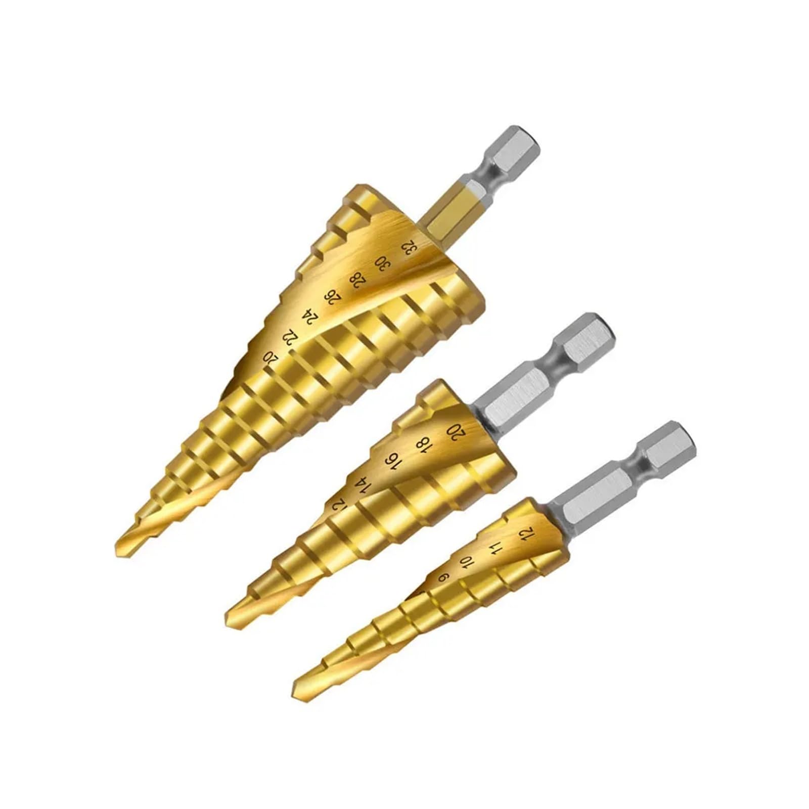 Zestaw wierteł stopniowych, stożek do frezowania drewna i powlekanego metalu, 4-32 mm, 4-20 mm, 4-12 mm, 3 szt