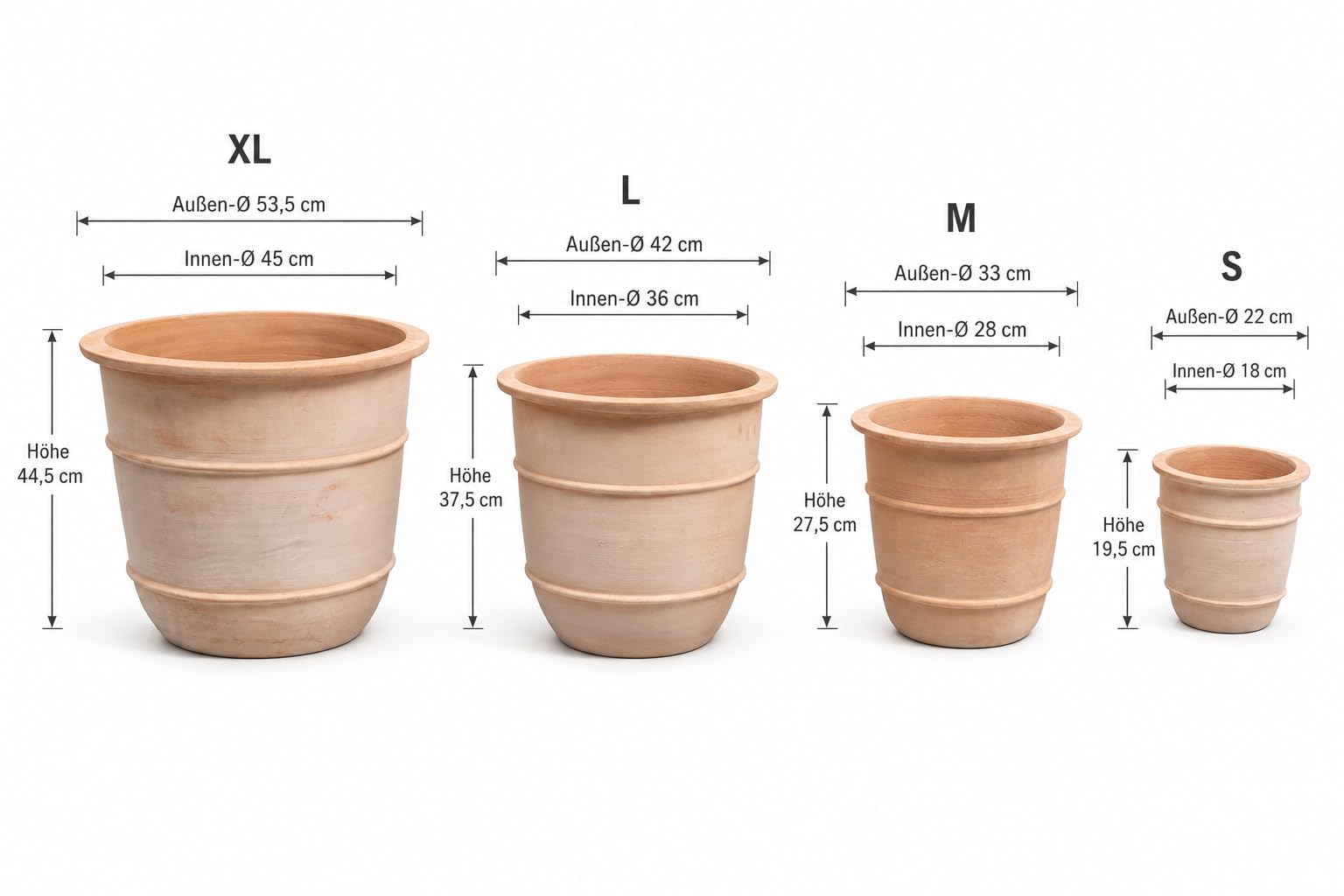 Terracotta Pflanzkübel Doppelring Design Handgemacht - Mediterran Blumentopf Frostfest für Garten Terasse Balkon (Ø53,5 cm)