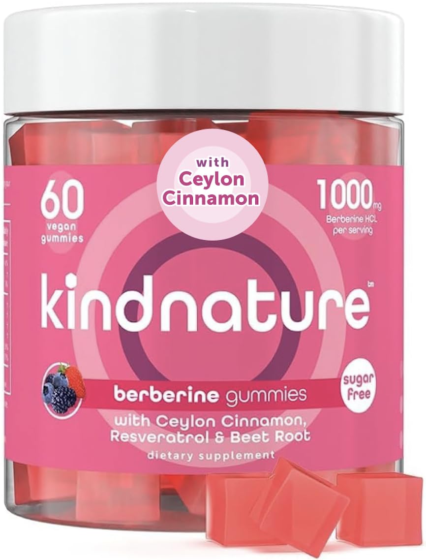 Kind Nature 1000mg Berberine Gummies - Sugar Free Natural Berberine Supplement Gummies with Ceylon Cinnamon & Beet Root - Non GMO, 3rd Party Tested Berberine Complex