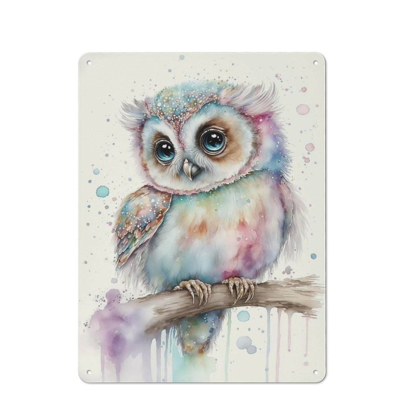 Junmoney Style-4 Cute Pastel Owl Workshop Style Metal Wall Decor 40X30cm, Decorative Metal Plaque For Garage, Hobby Room, Office Or Man Cave