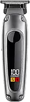 Máquina de Cortar Cabelo Profissional, Barbeador, Sem Fio, Recarregável USB, com Visor LCD, Lâmina de Titânio (Prata)