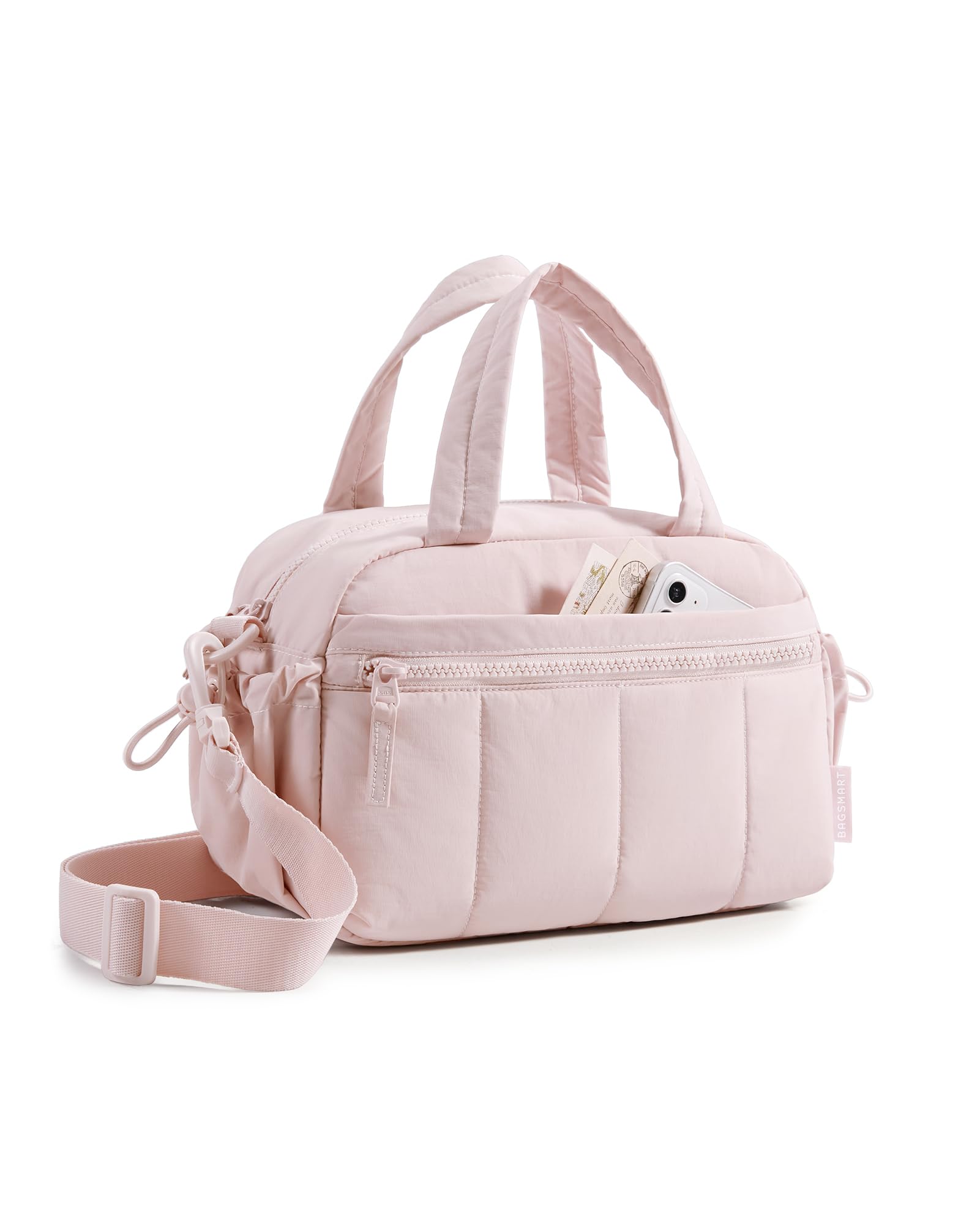 BAGSMART Duffle Bag for Travel, Gym Bag for Women, Weekender Carry on Bag | PVC Wet Pocket, Airline Approved Personal Carry-on Size, Fits Under-seat, One Bag for Gym, Travel, Hospital, Overnight Pastel Pink Mini
