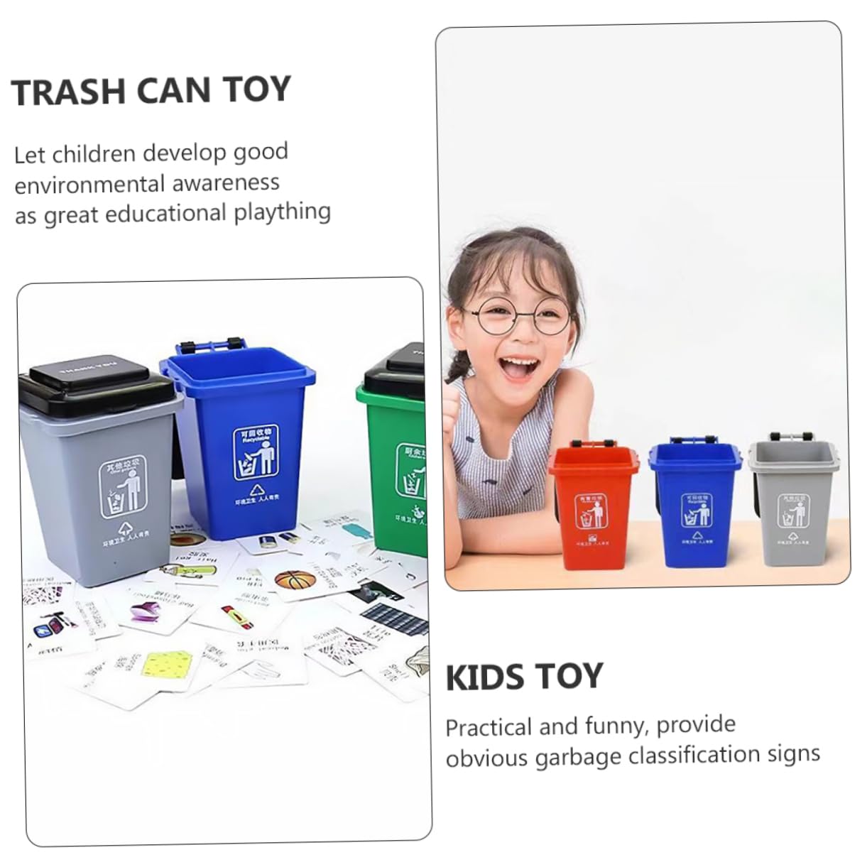 KONTONTY 1Set Garbage Classification Color Mini Trash Can Vehicles for Early Learning Safe Material Creative Play for Boys and Promote Environmental Awareness