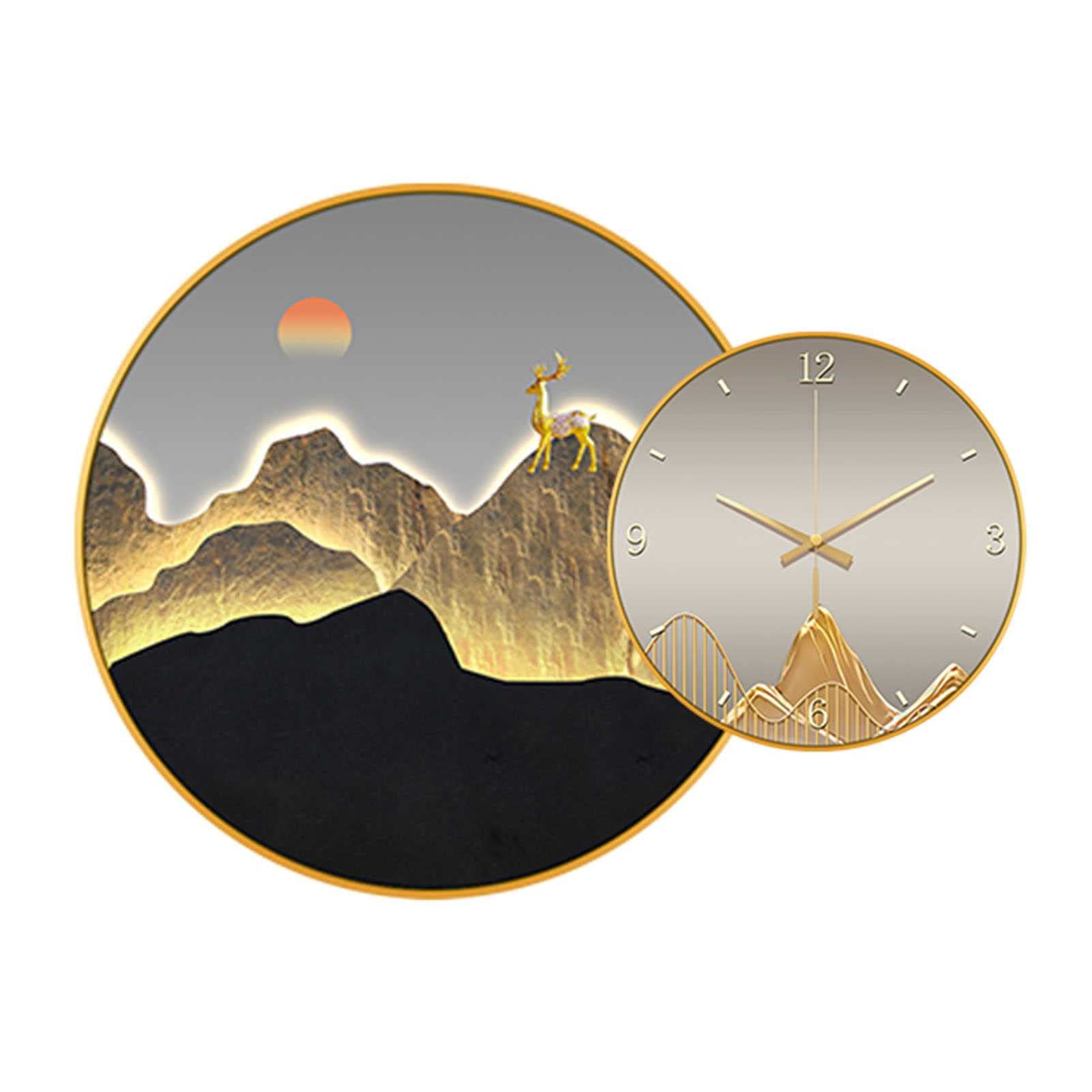 TYUHDUYUR Modern Wall Clock Silent Non Ticking Wood Wall Clocks Battery Operated, Elk Mountain Pattern Wall Clocks for Living Room Home Decor (A 95CM/37.4IN) (B 95CM/37.4IN)
