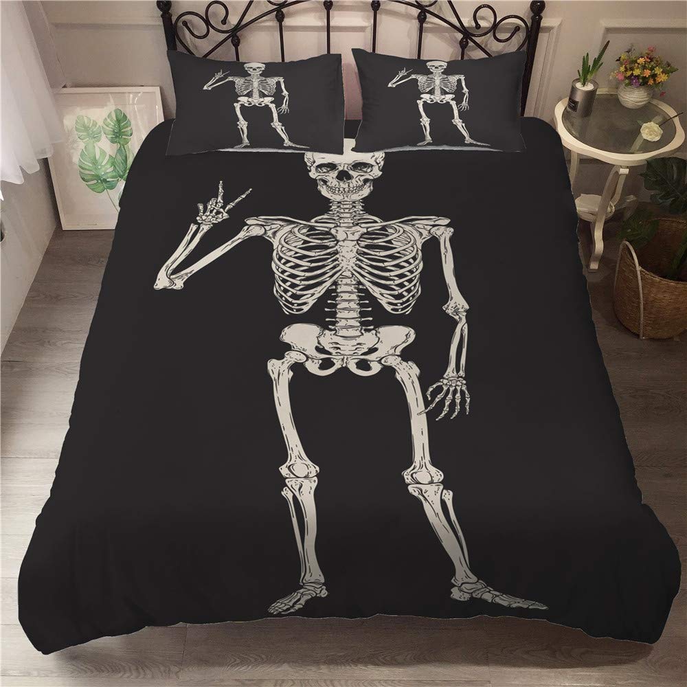 Parure de lit 2 personnes crâne ensemble de literie 4 pièces avec housse de couette 200x200cm